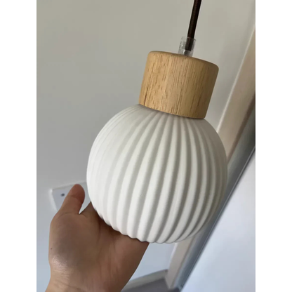 Ceramic & Wood Pendant Light – Modern Nordic LED Hanging Lamp | Natural Contemporary Lighting