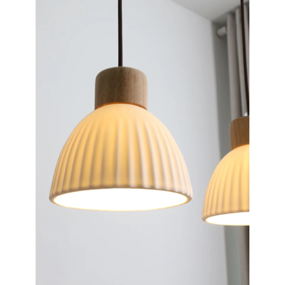 Ceramic & Wood Pendant Light – Modern Nordic LED Hanging Lamp | Natural Contemporary Lighting