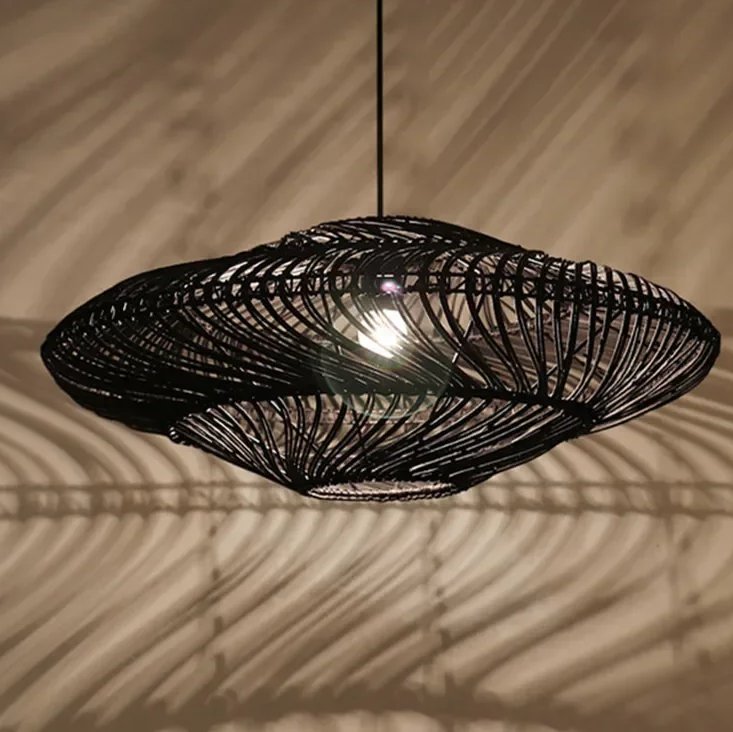 AetherRattan Pendant Light – Wabi-Sabi Rattan Ceiling Lamp | Japanese Nordic UFO Lighting for Elegant Interiors