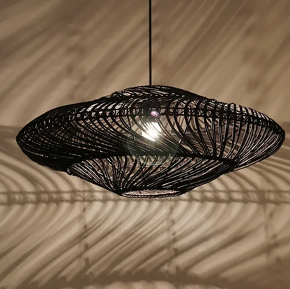 AetherRattan Pendant Light – Wabi-Sabi Rattan Ceiling Lamp | Japanese Nordic UFO Lighting for Elegant Interiors