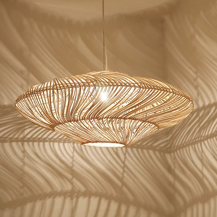 AetherRattan Pendant Light – Wabi-Sabi Rattan Ceiling Lamp | Japanese Nordic UFO Lighting for Elegant Interiors