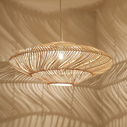 AetherRattan Pendant Light – Wabi-Sabi Rattan Ceiling Lamp | Japanese Nordic UFO Lighting for Elegant Interiors