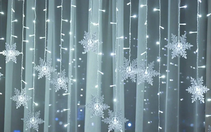 LumaSnow 4M LED Snowflake Curtain Lights – Christmas Icicle String Lights for Windows, Parties & Holiday Decorations