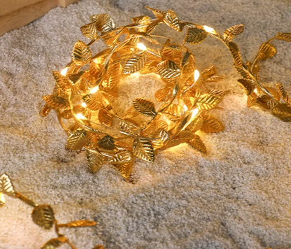 AureaLeaf LED Gold Leaf String Lights – Battery-Powered Decorative Fairy Lights for Home & Festive Celebrations