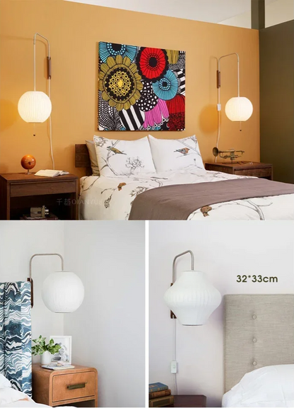 Japandi Silk Wall Light – Handwoven Fabric & Wood Wall Lamp | Soft Ambient Lighting | Contemporary Japanese-Inspired Design