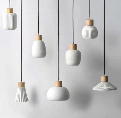 Ceramic & Wood Pendant Light – Modern Nordic LED Hanging Lamp | Natural Contemporary Lighting