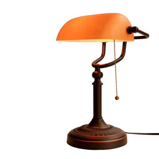 Vintage Amber Glass Table Lamp – Retro E27 Desk Light | Warm Ambient Lighting | Timeless Banker-Style Design