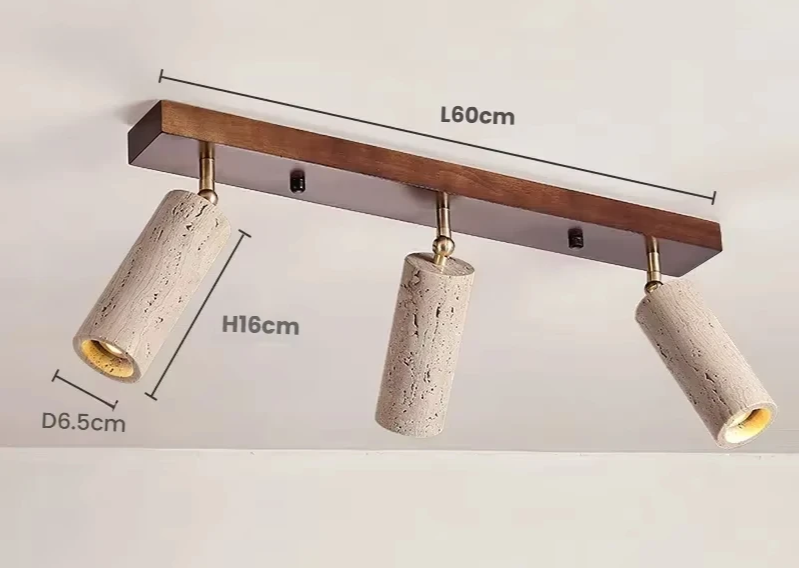 Travertine & Wood Ceiling Spotlight – Wabi-Sabi LED Flush Mount Light | Japandi Accent Interior Lighting