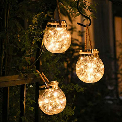 Set of 3 Solar-Powered Crackle Glass Garden Lights – Elegant Outdoor Solar Lighting